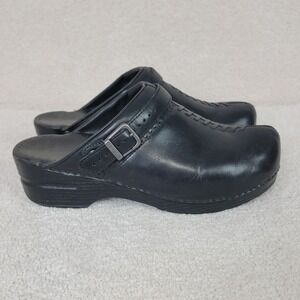 Dansko Black Leather Ingrid Clogs  Slip On Buckle Comfort Shoes Size 12 (42)